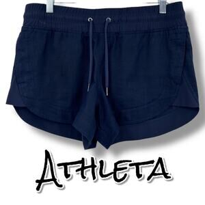 Athleta Cabo Linen Pull‑On 4″ Short Navy Blue Linen Elastic Women’s Size 6